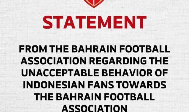 巴林足协：要求将客战印尼的比赛移至中立国进行
